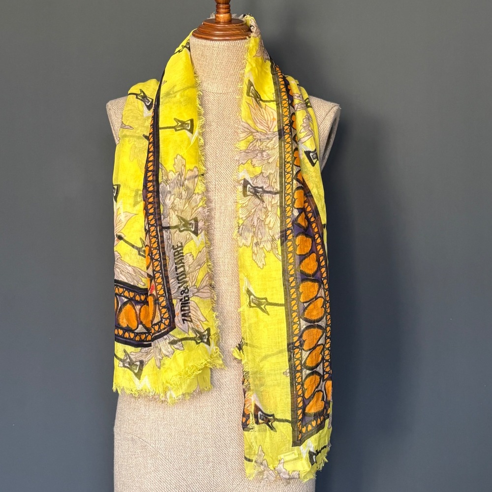 Zadig & Voltaire Kerry Nenuphar Scarf Yellow Guitar Floral Modal | Italy | 53"